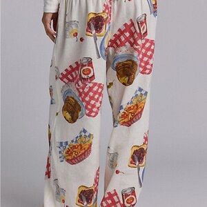 Colorful Food Print Wide-Leg Pants